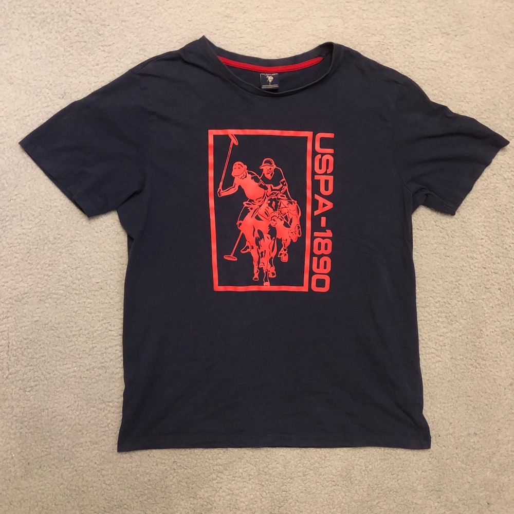U.S. Polo Assn. Graphic‎ T-Shirt Navy Blue Red USPA 1890 Mens L Short Sleeve